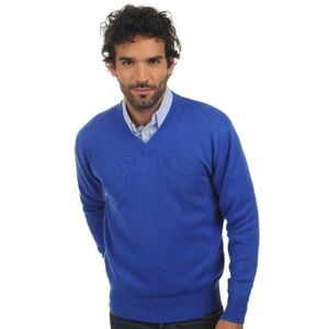 NWOT Jeremy Argyle Blue 100% Cashmere V Neck Sweater